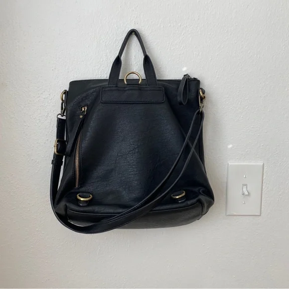 Anthropologie Antik Kraft Black Vegan Leather Convertible Backpack Diaper Bag - Picture 4 of 8